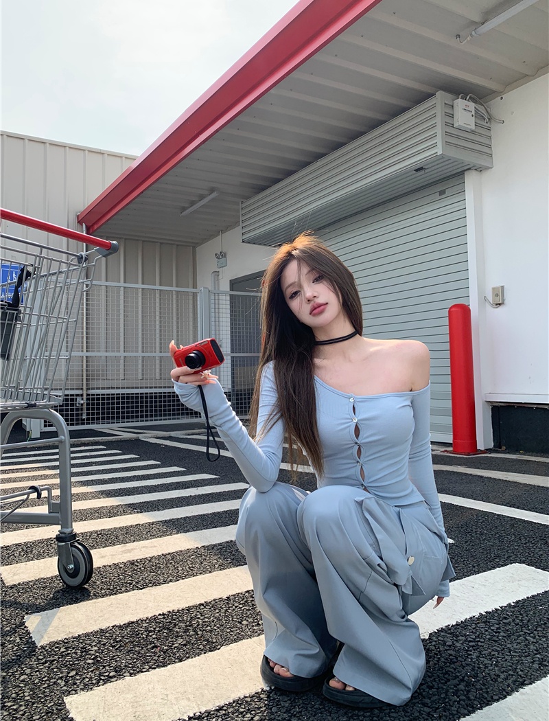 Loose wide leg pants knitted tops 2pcs set for women