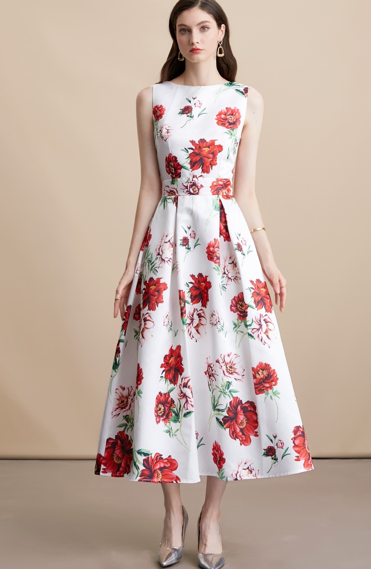 Sleeveless high waist clipping stereoscopic dress