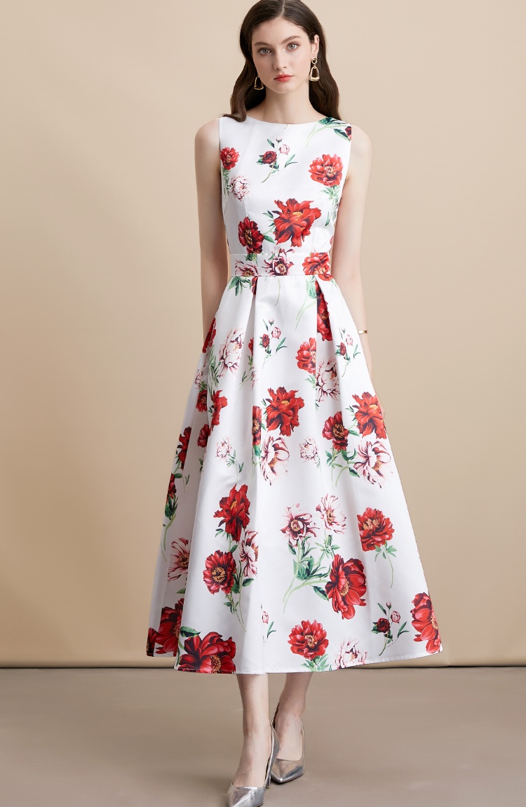 Sleeveless high waist clipping stereoscopic dress