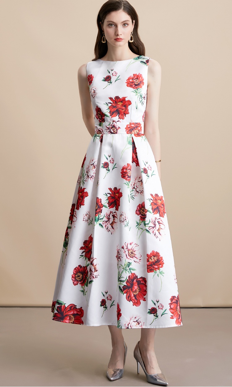 Sleeveless high waist clipping stereoscopic dress