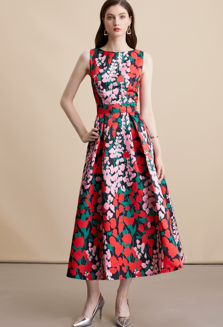 Pinched waist A-line clipping high waist dress