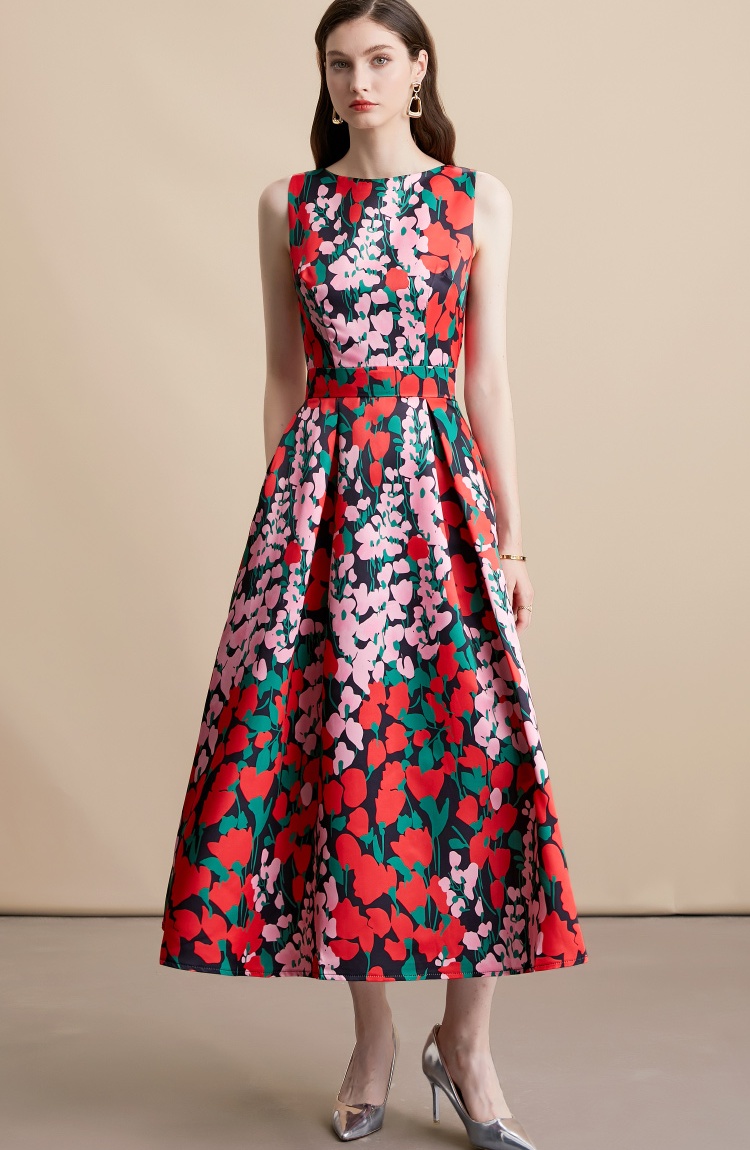 Pinched waist A-line clipping high waist dress