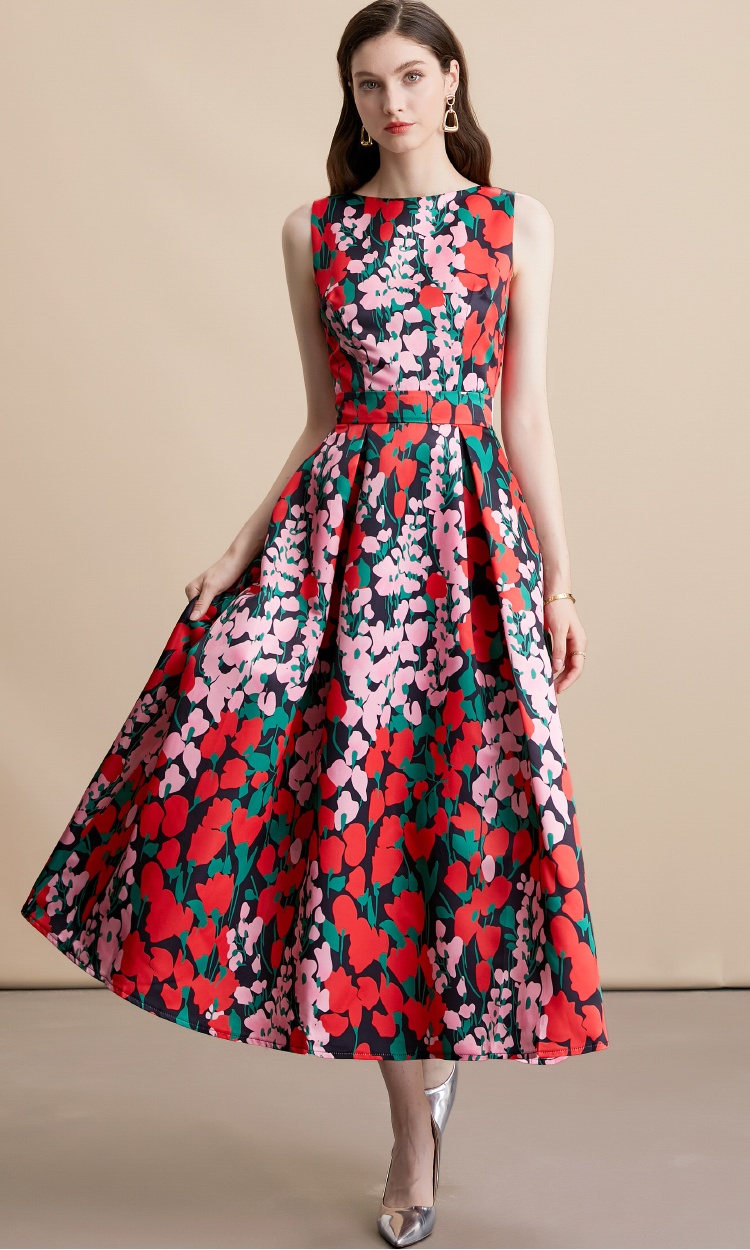 Pinched waist A-line clipping high waist dress