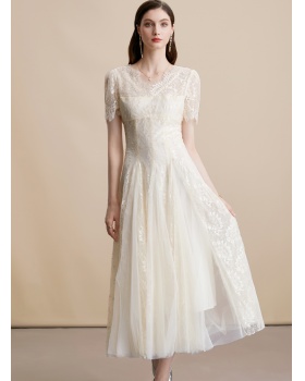 Lace embroidery gauze lady dress elegant temperament dress