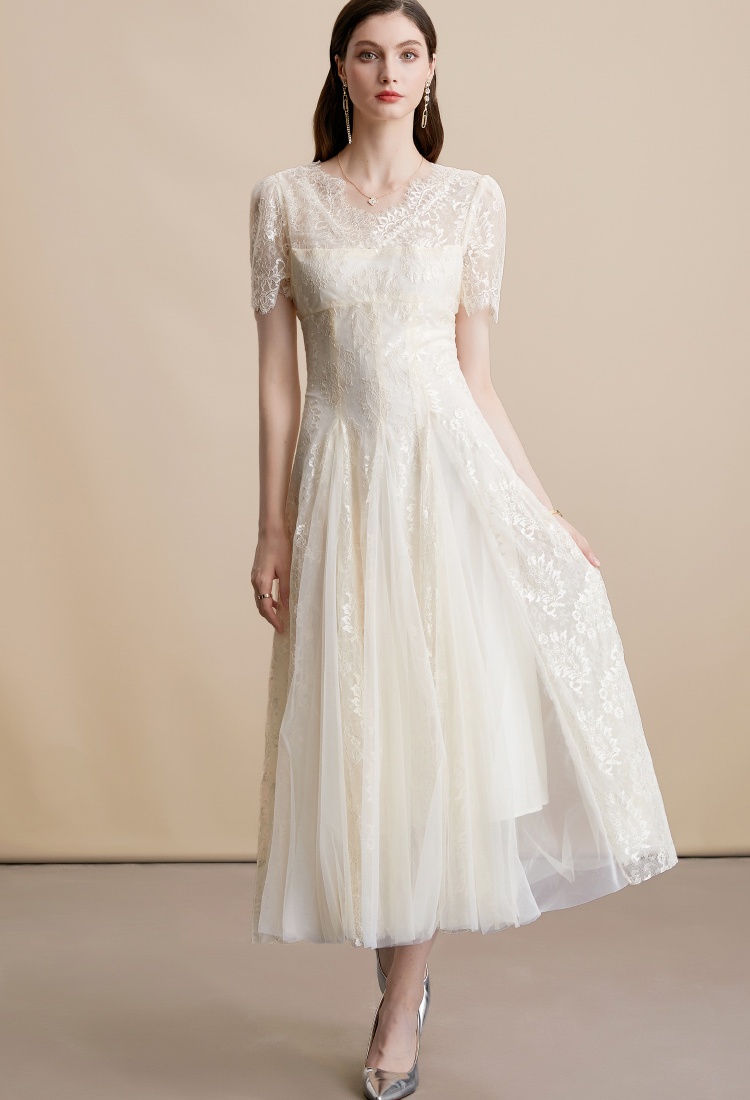 Lace embroidery gauze lady dress elegant temperament dress