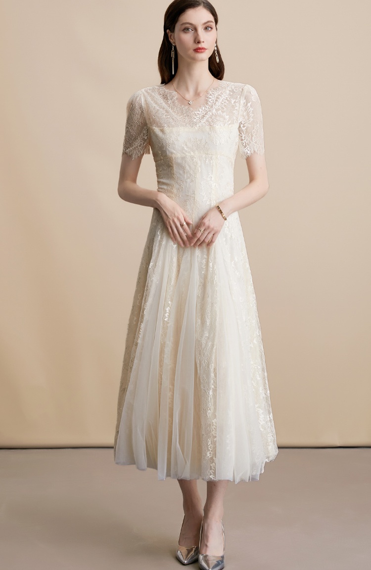 Lace embroidery gauze lady dress elegant temperament dress