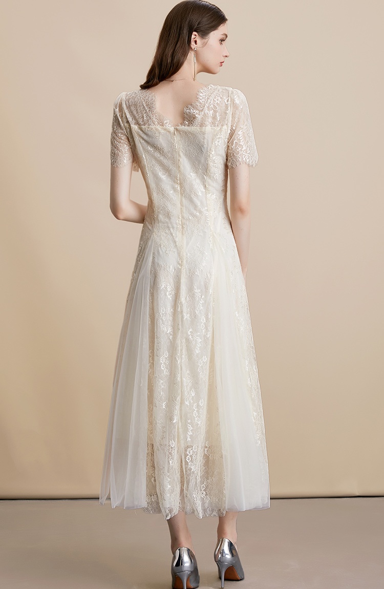 Lace embroidery gauze lady dress elegant temperament dress