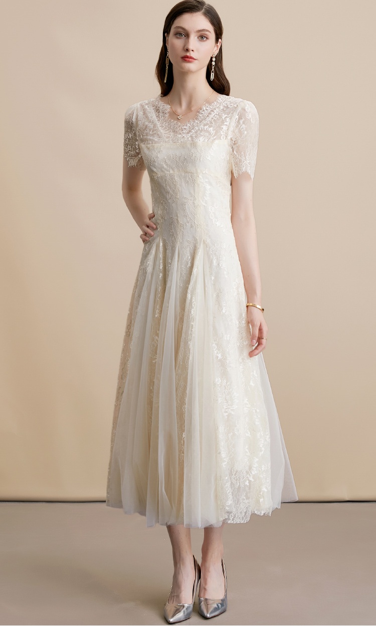Lace embroidery gauze lady dress elegant temperament dress