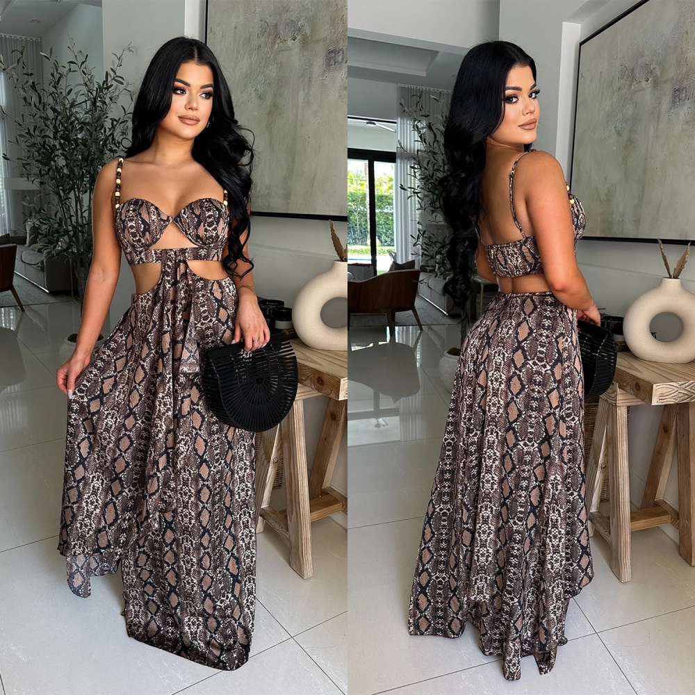 Printing sling fashion sexy serpentine dress for women