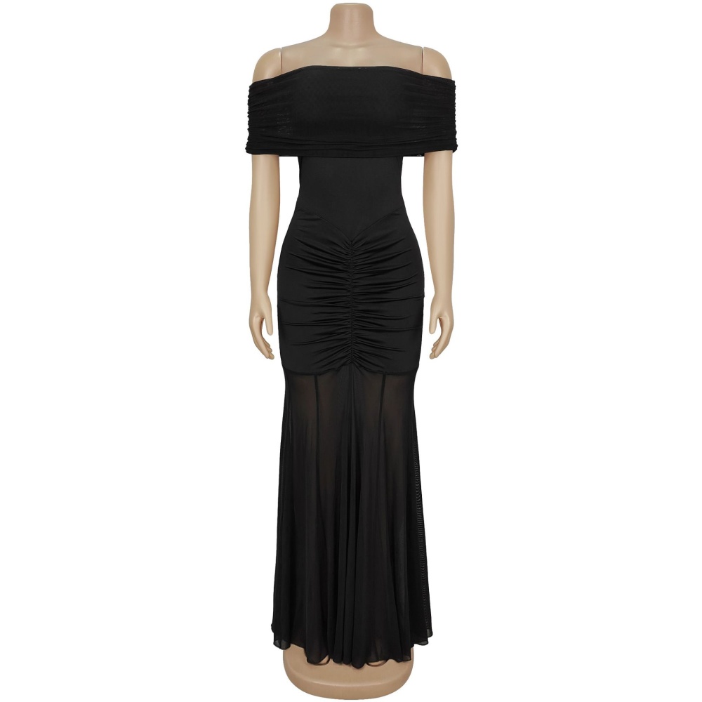 Gauze sexy flat shoulder European style dress for women