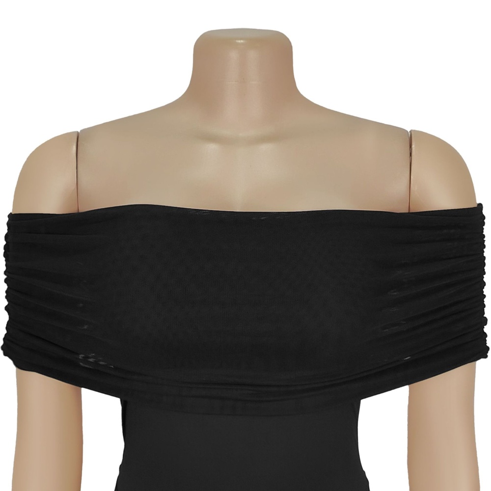 Gauze sexy flat shoulder European style dress for women