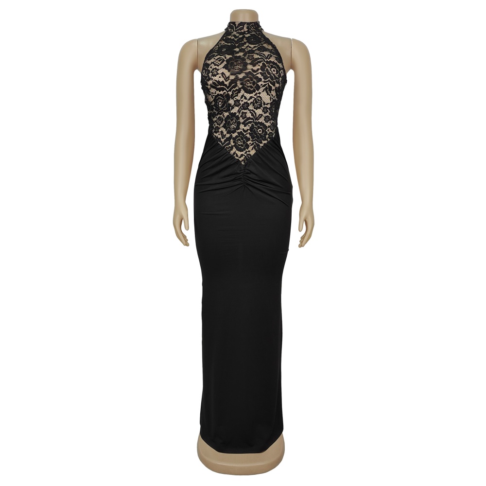 Halter European style sexy lace fashion split sleeveless dress