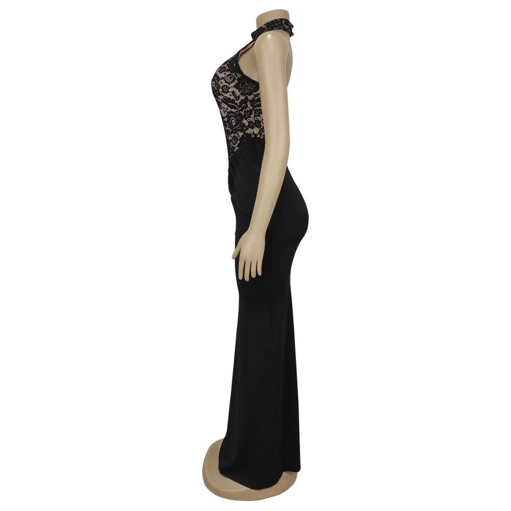 Halter European style sexy lace fashion split sleeveless dress