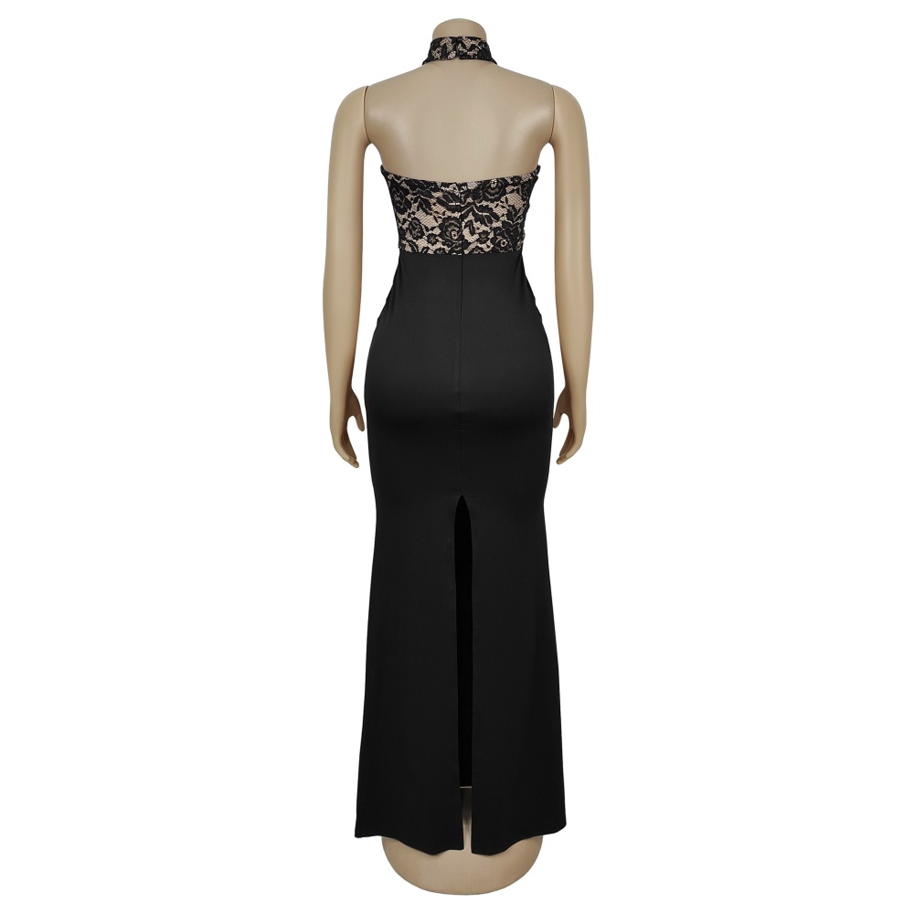 Halter European style sexy lace fashion split sleeveless dress