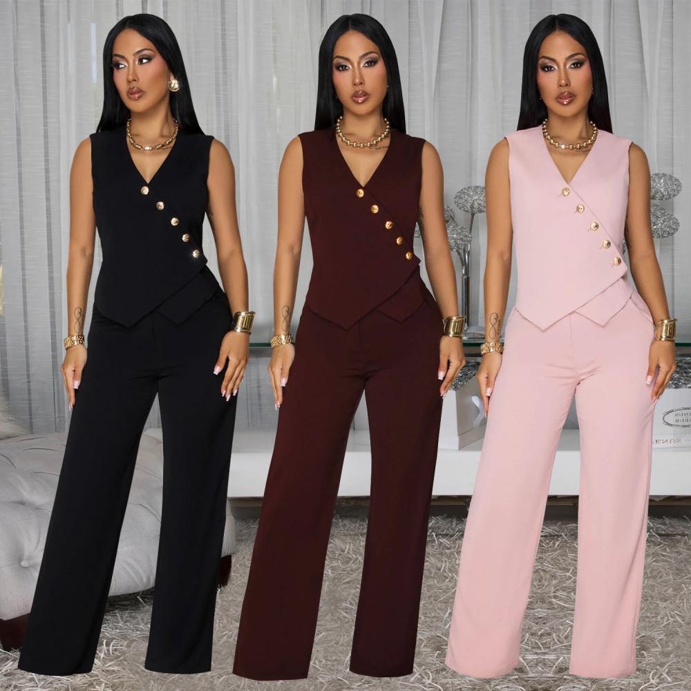Sleeveless tops Casual long pants 2pcs set for women