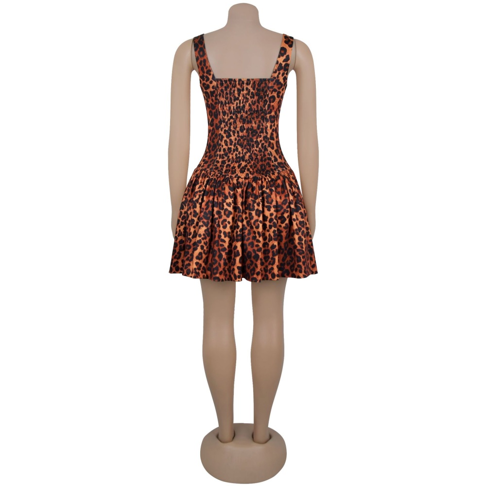 Halter leopard dress sexy shoulder strap T-back for women
