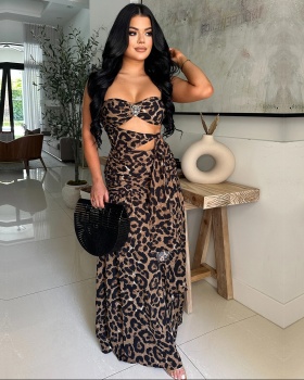 Leopard printing fashion wrapped chest dress