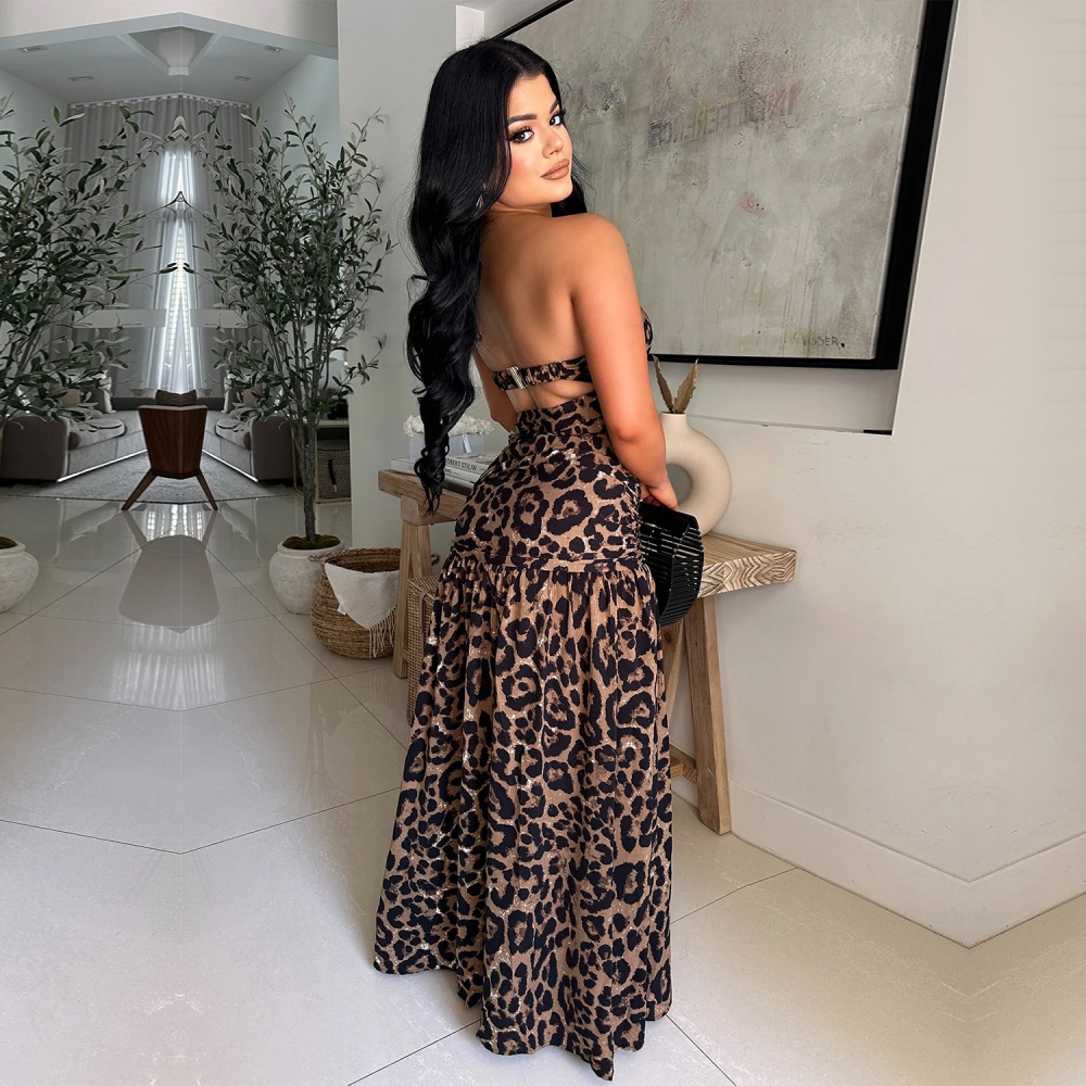 Leopard printing fashion wrapped chest dress