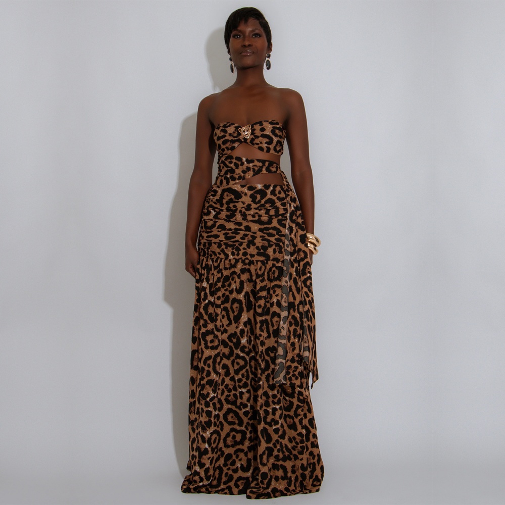 Leopard printing fashion wrapped chest dress