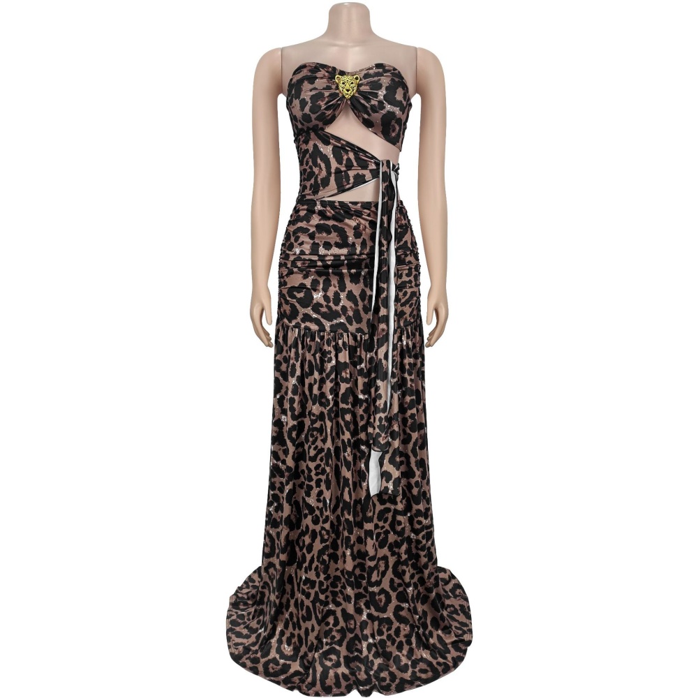 Leopard printing fashion wrapped chest dress
