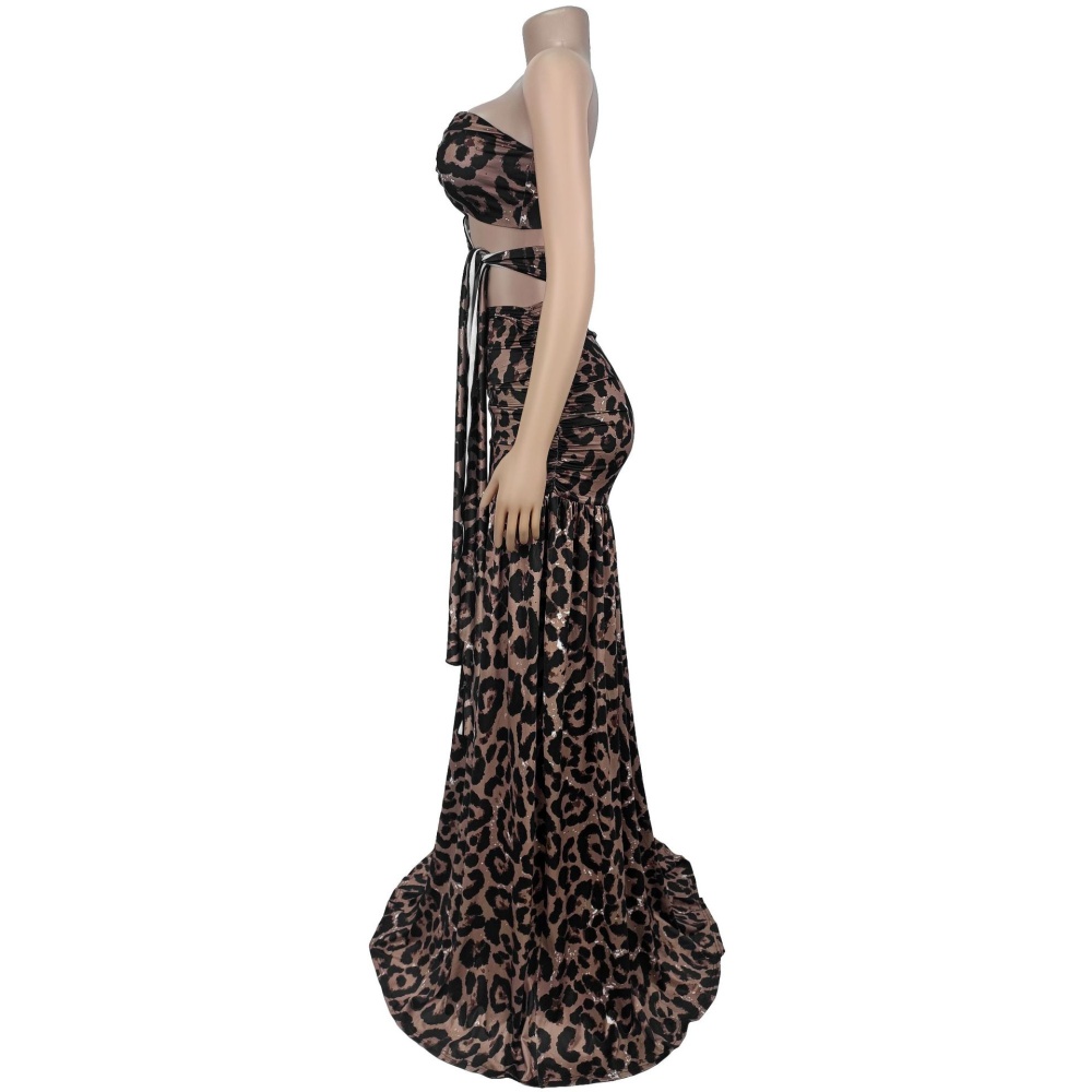 Leopard printing fashion wrapped chest dress