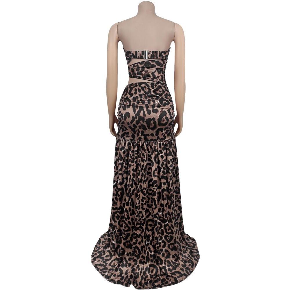Leopard printing fashion wrapped chest dress
