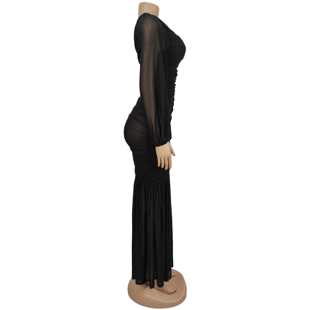 Sloping shoulder sexy gauze European style dress for women