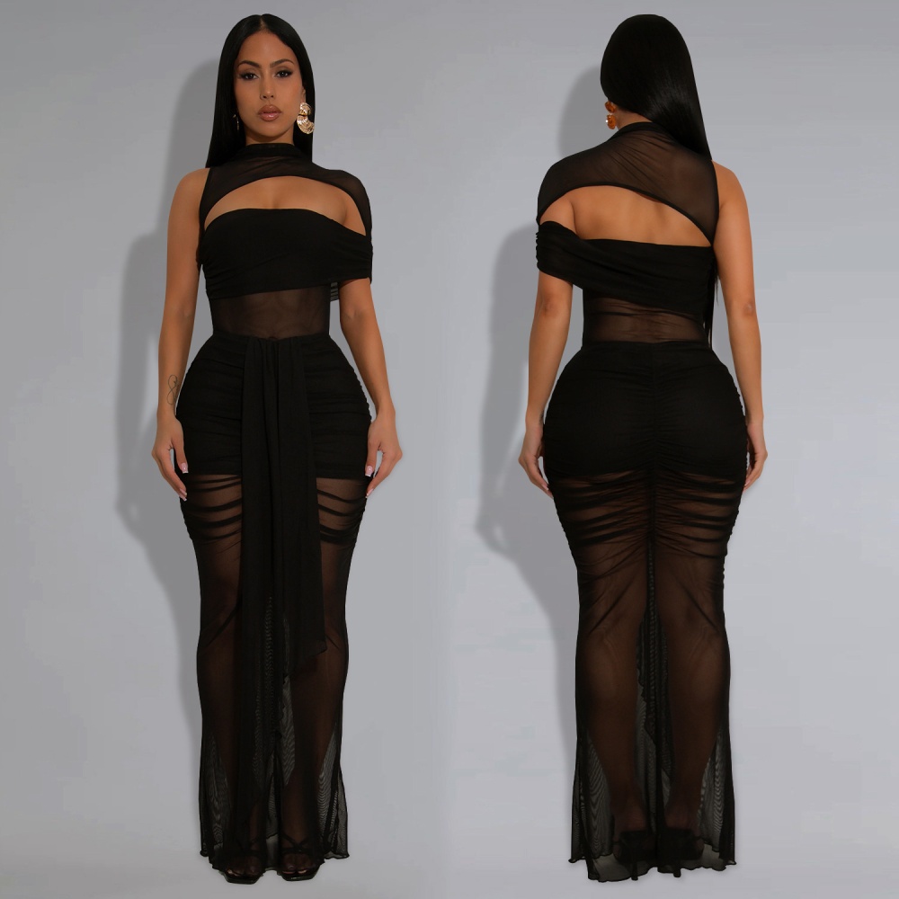 European style sexy fashion gauze dress a set for women
