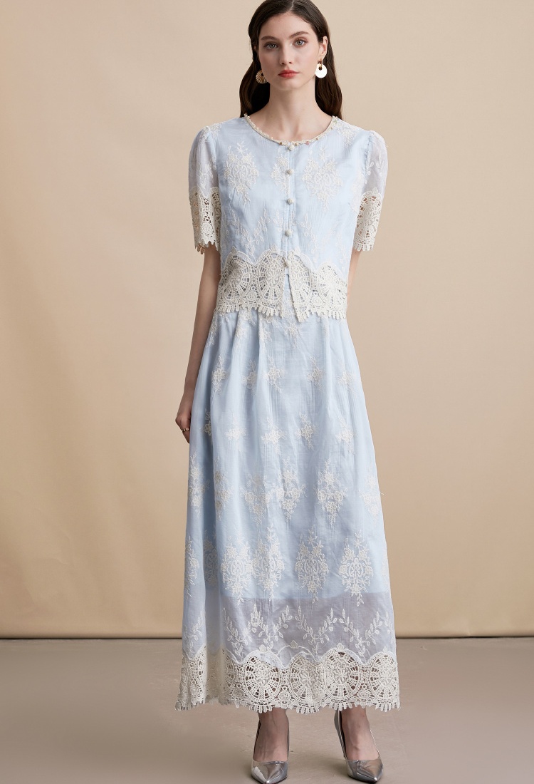 Hollow high waist skirt fashion temperament vest 2pcs set
