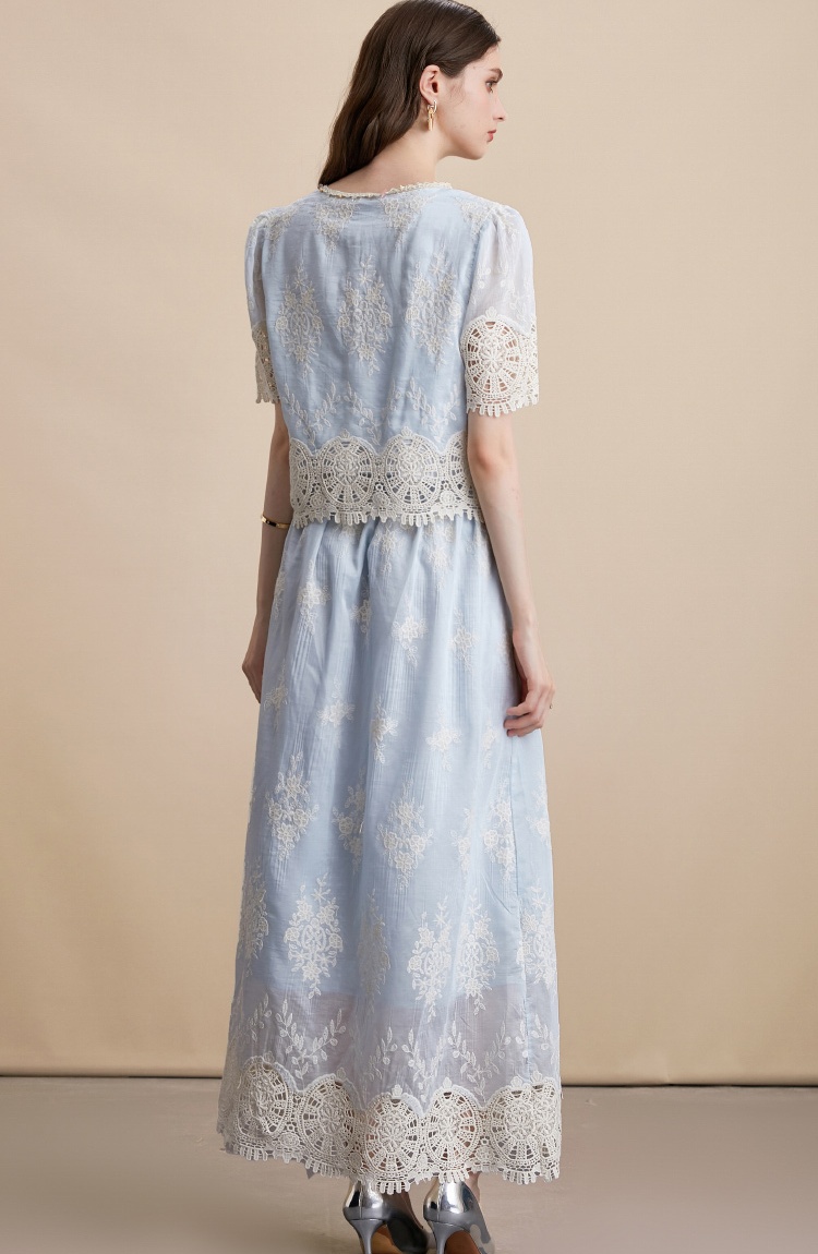 Hollow high waist skirt fashion temperament vest 2pcs set
