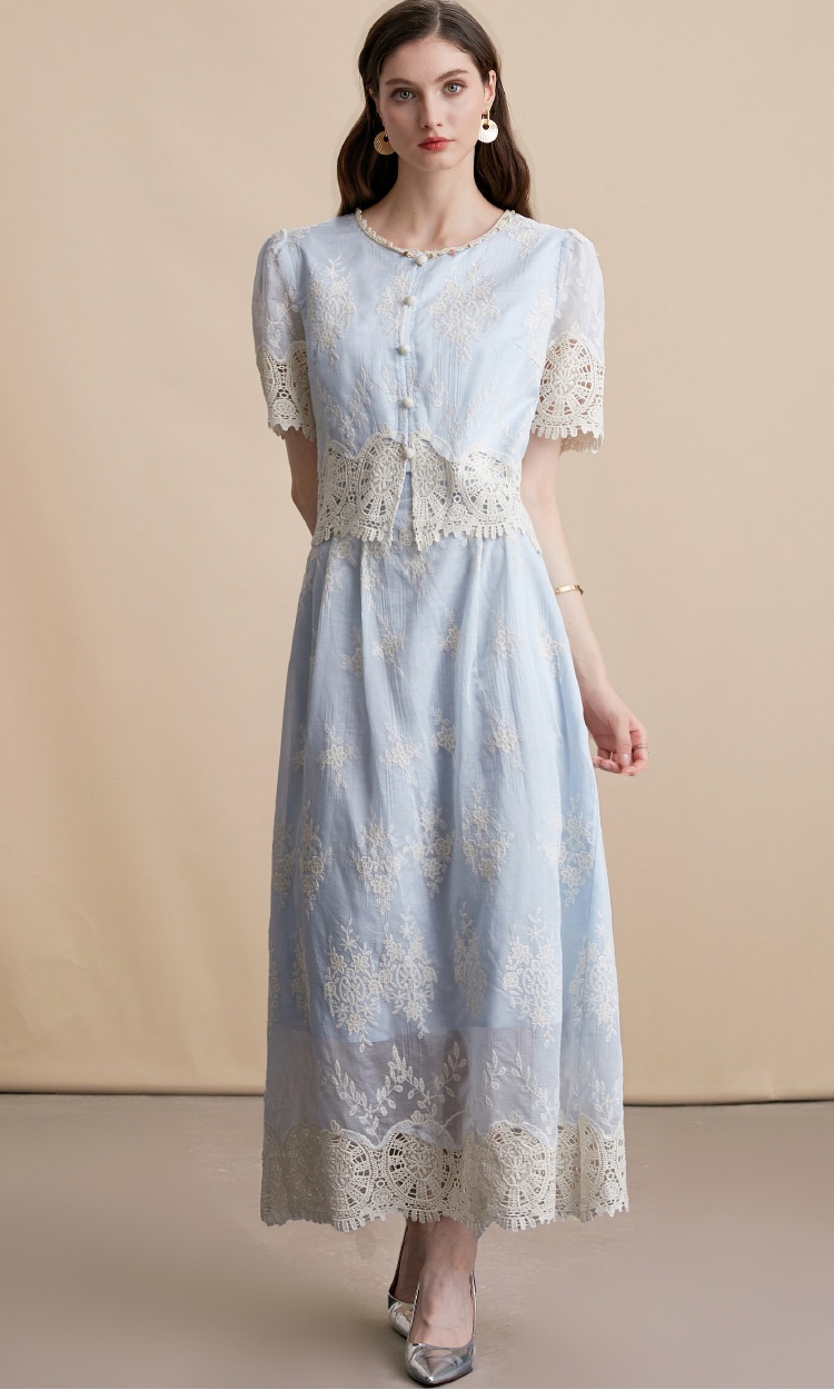 Hollow high waist skirt fashion temperament vest 2pcs set