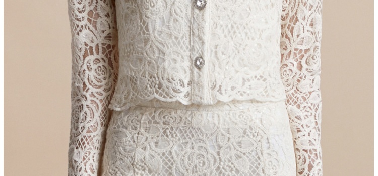 Crochet long sleeve tops France style skirt 2pcs set