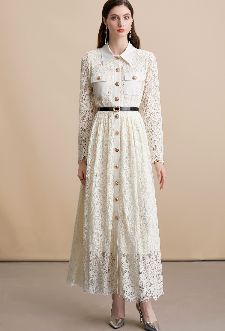 With belt long dress long sleeve dress for women