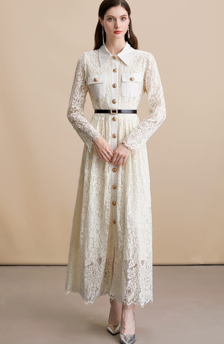 With belt long dress long sleeve dress for women