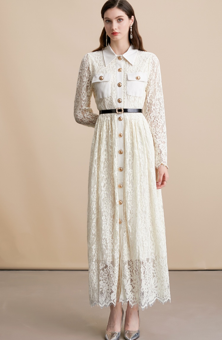 With belt long dress long sleeve dress for women