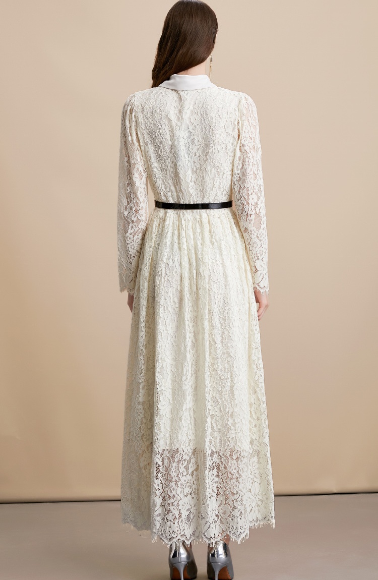 With belt long dress long sleeve dress for women