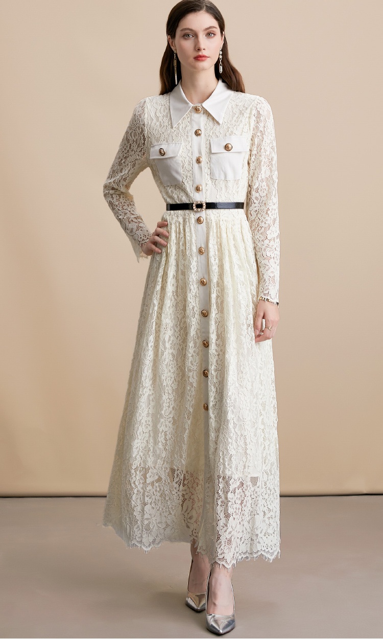 With belt long dress long sleeve dress for women