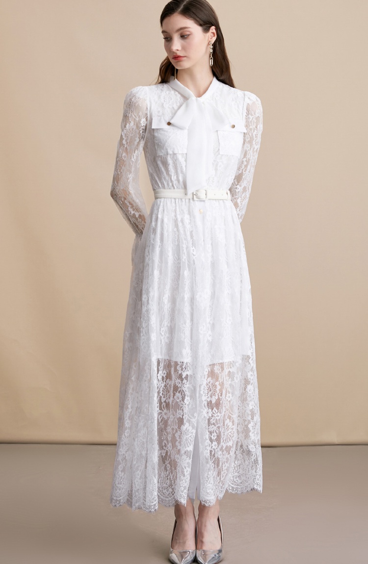 Slim wood ear retro France style bow court style dress