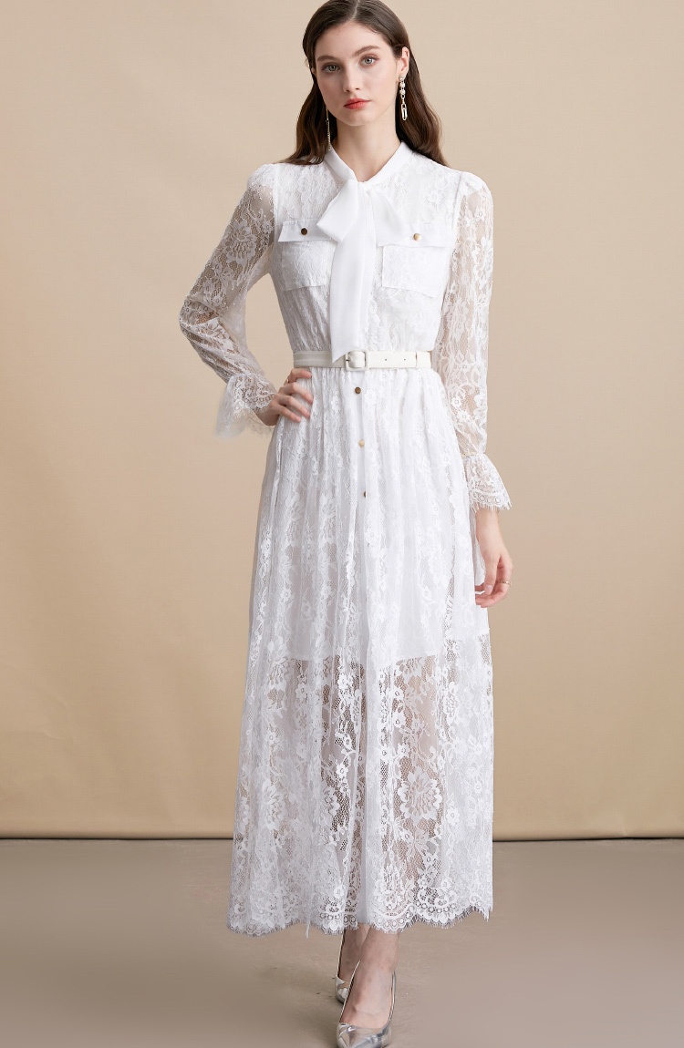 Slim wood ear retro France style bow court style dress
