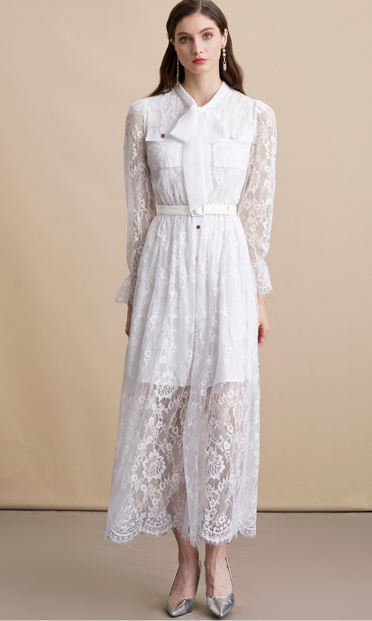 Slim wood ear retro France style bow court style dress