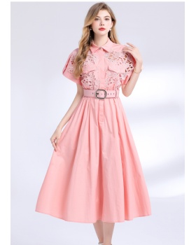 Pinched waist big skirt shirt lace dress for women