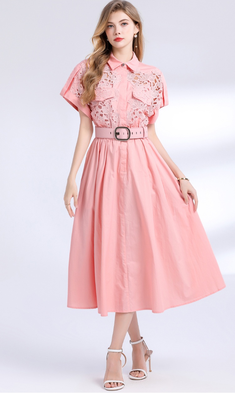 Pinched waist big skirt shirt lace dress for women