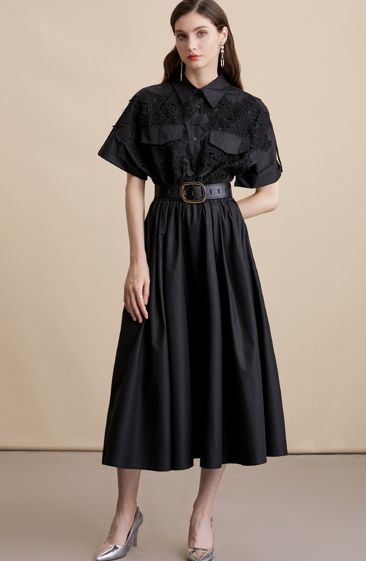 Hepburn style lace shirt big skirt dress for women