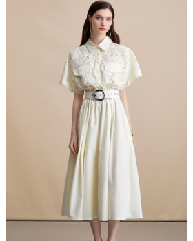 Pinched waist slim shirt lace big skirt dress for women
