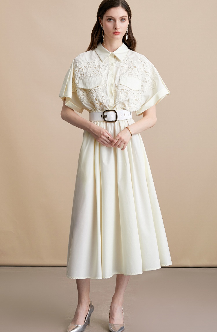 Pinched waist slim shirt lace big skirt dress for women