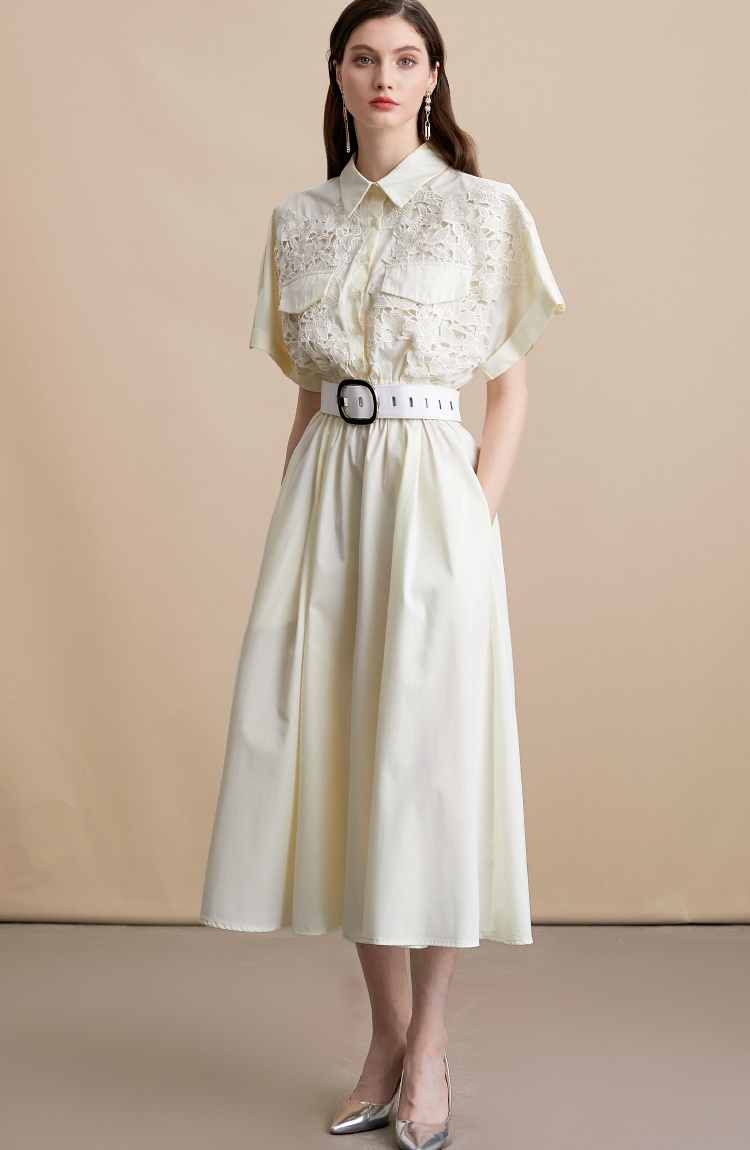 Pinched waist slim shirt lace big skirt dress for women