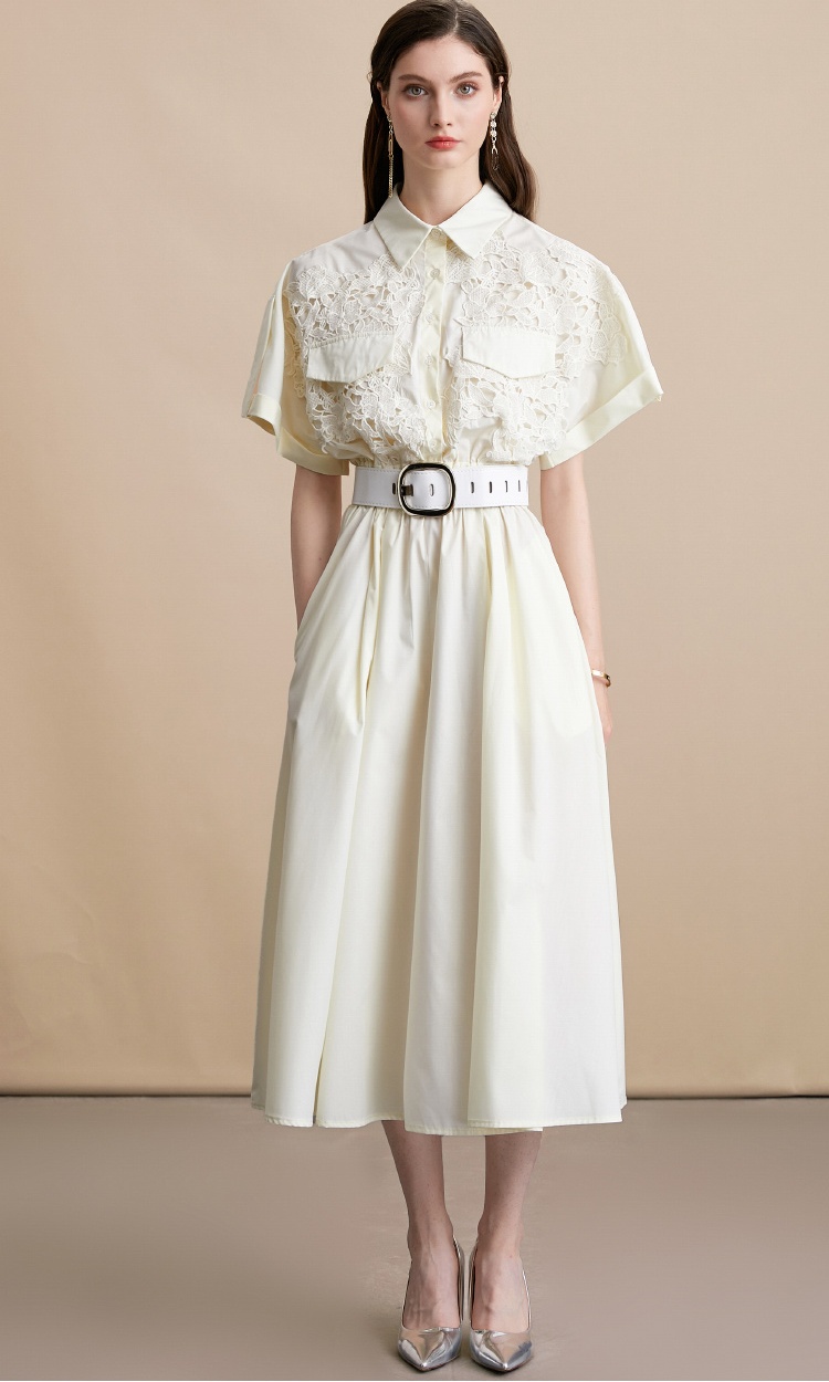 Pinched waist slim shirt lace big skirt dress for women