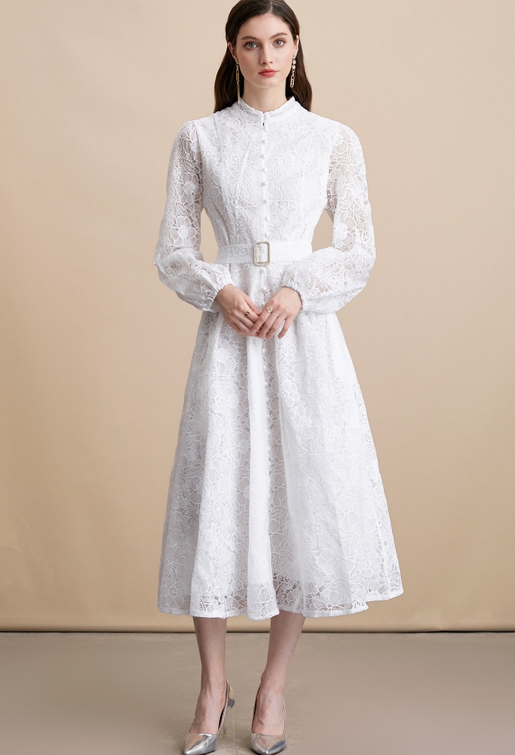 France style elegant pinched waist big skirt dress