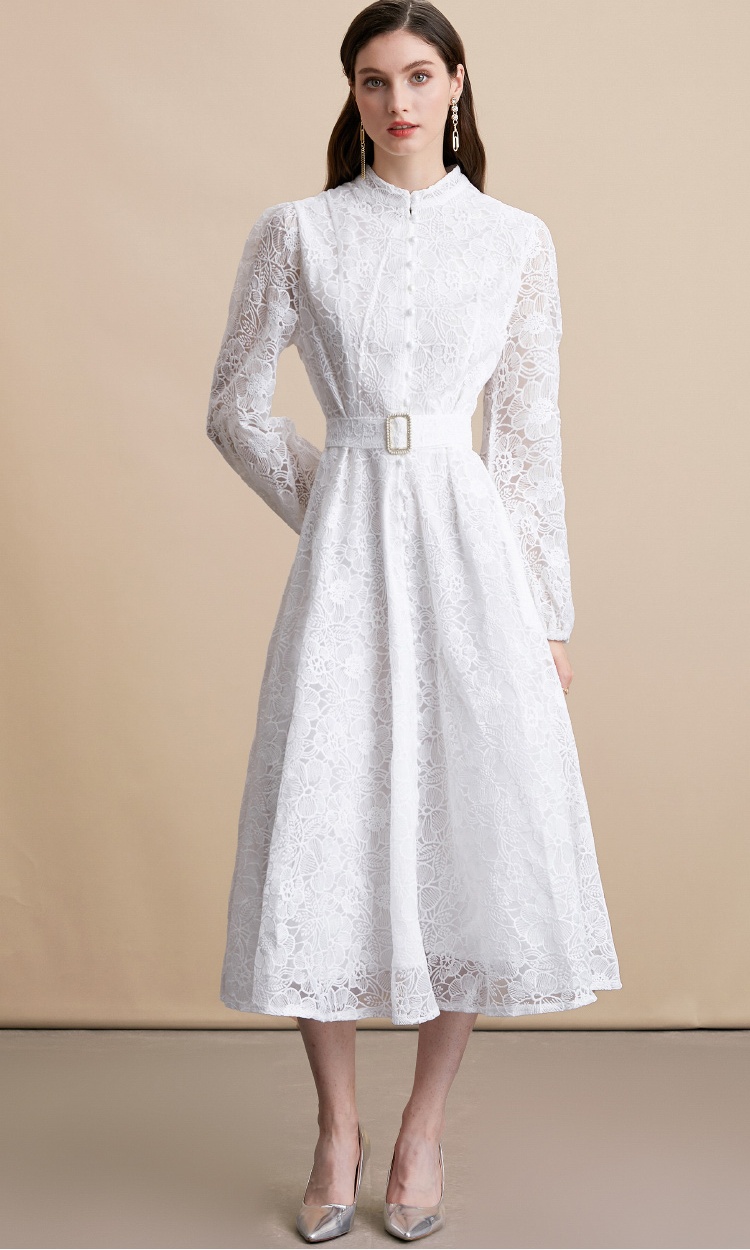 France style elegant pinched waist big skirt dress