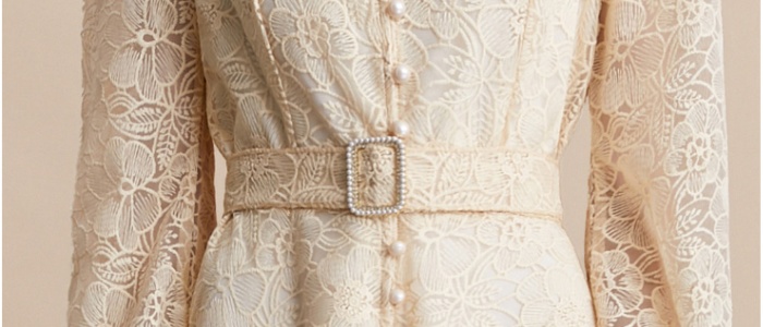 Cstand collar embroidery lace pinched waist dress